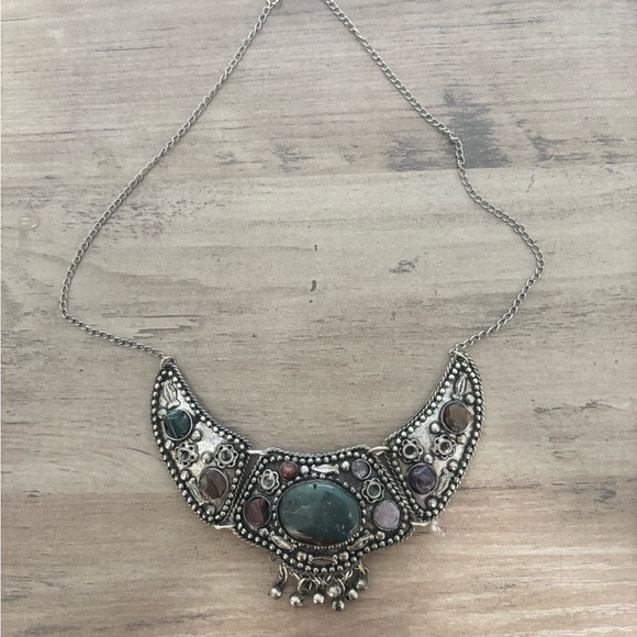Vintage Jewelry - Vintage Silver Necklace with Multicolor Stones